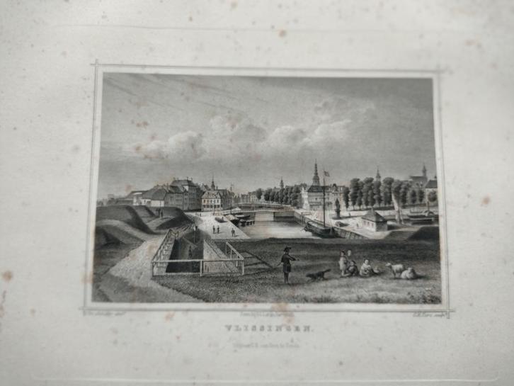 A 094 Vlissingen Staalgravure 1860, Antiek en Kunst, Kunst | Etsen en Gravures, Ophalen of Verzenden