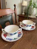 Boerenbont soepkommen met schotels, Huis en Inrichting, Keuken | Servies, Ophalen of Verzenden, Zo goed als nieuw, Kom(men), Aardewerk