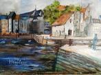 Honfleur, schilderij olieverf paletmes, nieuw., Ophalen
