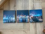 3x foto Rotterdamse haven op canvaslijst, Ophalen of Verzenden, Zo goed als nieuw, Minder dan 50 cm