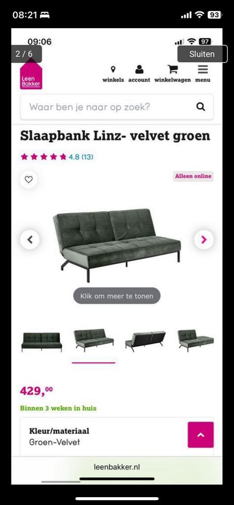 Groene Slaapbank - Weinig Gebruikt!, Huis en Inrichting, Slaapkamer | Slaapbanken, Zo goed als nieuw, Overige maten, Tweepersoons