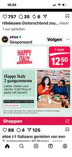 Dinerbon Happy Italy, Tickets en Kaartjes, Twee personen, Cadeaubon