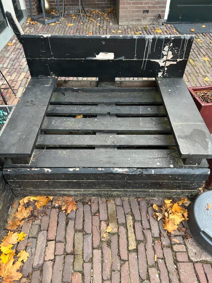 Pallet stoel en bank, Tuin en Terras, Tuinbanken, Gebruikt, Hout, Ophalen