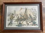Prachtige Anton Pieck prent in houten lijst – wintertafereel, Ophalen of Verzenden