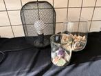 Tafellamp met glazen en schelpen, Ophalen of Verzenden, Gebruikt, Metaal, Minder dan 50 cm
