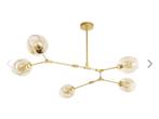 Chemical gold amber Laurenzo 5 lichts hanglamp kroonluchter, Ophalen, Zo goed als nieuw, Glas, Industrieel chique