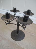 Vintage gietijzeren kandelaar vierarmig, Gebruikt, Zwart, Ophalen of Verzenden, Metaal