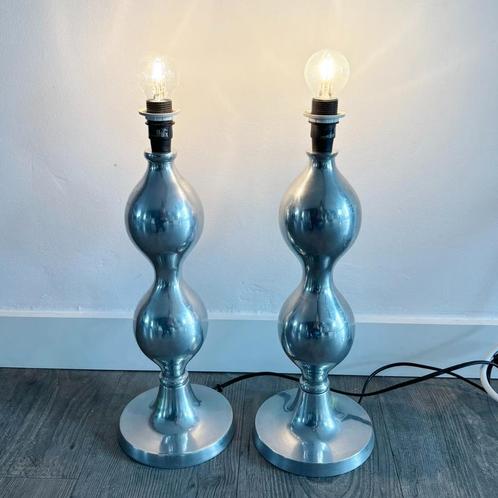 Set van 2 prachtige lampen gebolde vormen RVS, Huis en Inrichting, Lampen | Tafellampen, Zo goed als nieuw, Minder dan 50 cm, Metaal