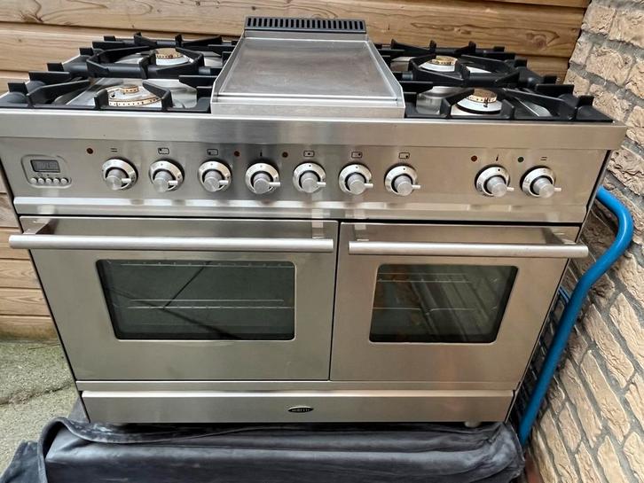 Boretti gasfornuis met dubbele oven en frytop, Witgoed en Apparatuur, Fornuizen, Gebruikt, Vrijstaand, Gas, 5 kookzones of meer