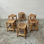 Retro vintage design rotan eetkamer krukken keuken, Ophalen, Gebruikt, Hout