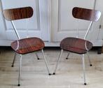 2 vintage formica stoelen hout dessin hoogglans donker bruin, Huis en Inrichting, Stoelen, Ophalen, Gebruikt, Twee, Bruin