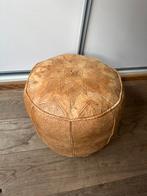 Marokkaanse leren poef, Huis en Inrichting, Banken | Voetenbanken en Poefen, Minder dan 50 cm, Gebruikt, Rond, Leer