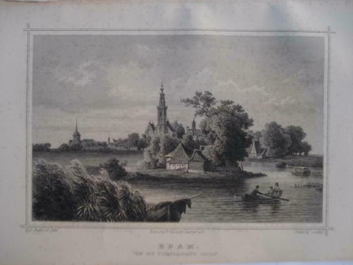 030 / Edam   Staalgravure 1860, Antiek en Kunst, Kunst | Etsen en Gravures, Ophalen of Verzenden