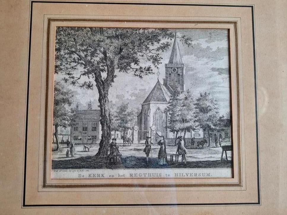 Pentekening van W.Writs. Kerk en Regthuis te Hilversum, Antiek en Kunst, Kunst | Tekeningen en Foto's, Ophalen