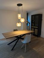 Tafel met licht gekleurd hout nerf blad en stalen onderstel, Huis en Inrichting, Tafels | Eettafels, Ophalen, 200 cm of meer, 50 tot 100 cm