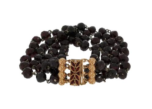 Granaten 4-strengs antieke armband dames 14k slot goud fraai, Sieraden, Tassen en Uiterlijk, Antieke sieraden, Armband, Goud, Met edelsteen