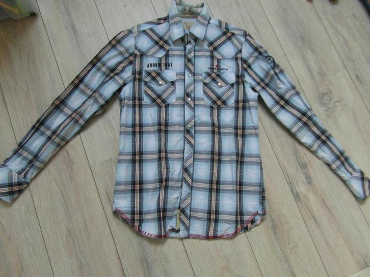 Arrow - Mooi blauw geruit overhemd - L, Kleding | Heren, Overhemden, Zo goed als nieuw, Halswijdte 41/42 (L), Blauw, Ophalen of Verzenden