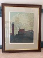 Zeefdruk Linosnede Vuurtoren Scheveningen van Sees Vlag 1968, Antiek en Kunst, Kunst | Litho's en Zeefdrukken, Ophalen