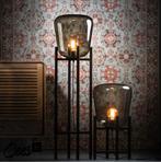Vloerlamp zwart gun metaal rookglas als nieuw, Ophalen, Zo goed als nieuw, Glas, Modern
