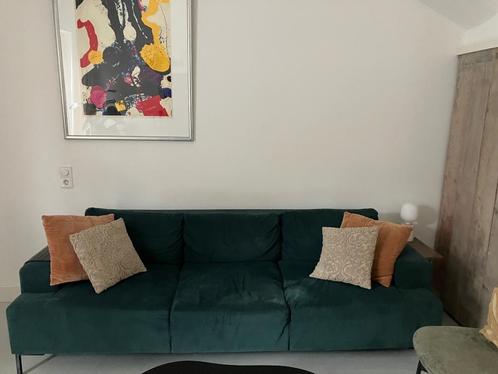 Groene velvet 3-zitsbank, Huis en Inrichting, Banken | Bankstellen, Gebruikt, Rechte bank, Driepersoons, 200 tot 250 cm, 75 tot 100 cm
