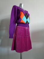 College velvet rok, medium katoen met leer Nieuw, Verzenden, Nieuw, Maat 38/40 (M), Paars