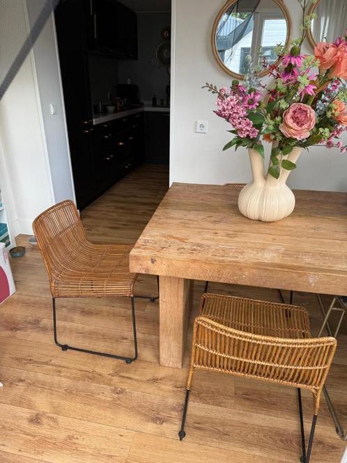 Set van 4 rotan eetkamerstoelen, Huis en Inrichting, Stoelen, Gebruikt, Vier, Metaal, Riet of Rotan, Bruin, Ophalen