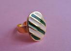 jwg Vintage 60s 70s zegelring ring email groen roze  goud kl, Sieraden, Tassen en Uiterlijk, Antieke sieraden, Verzenden, Overige materialen