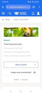 2 kaartjes Apenheul, Tickets en Kaartjes, Twee personen, Overige soorten, Overige typen
