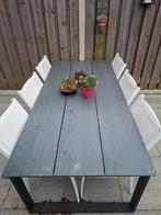 Grote tuintafel met stoelen - 215x100 cm, Ophalen, Gebruikt, Rechthoekig, Hout