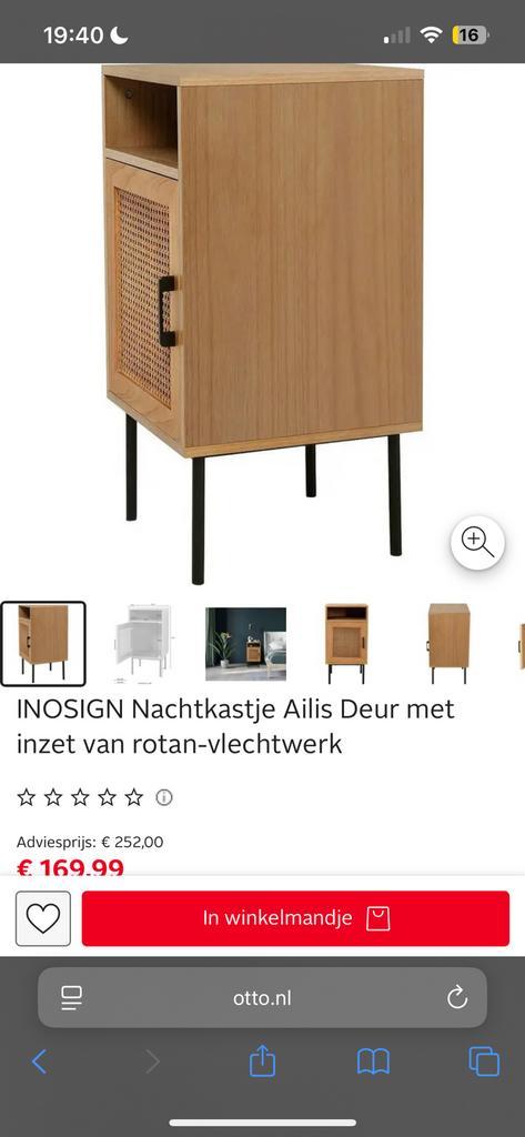 INOSIGN Nachtkastje Deur met inzet van rotan-vlechtwerk, Huis en Inrichting, Slaapkamer | Nachtkastjes, Zo goed als nieuw, Minder dan 55 cm