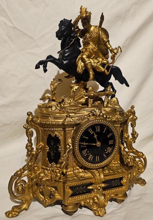 antieke franse pendule met strijder te paard, Antiek en Kunst, Antiek | Klokken, Ophalen of Verzenden