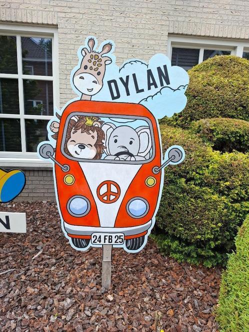 Geboortebord hippiebus VW bus, Kinderen en Baby's, Kraamcadeaus en Geboorteborden, Zo goed als nieuw, Geboortebord, Ophalen