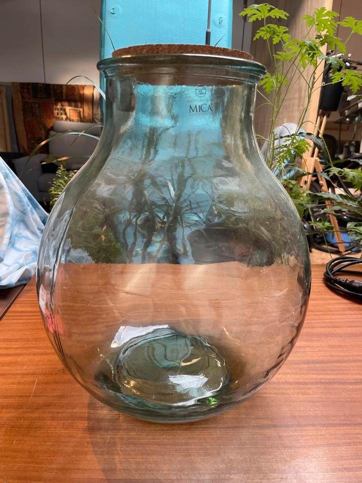 Glazen Pot met Kurk - Gerecycled Glas, Huis en Inrichting, Woonaccessoires | Vazen, Nieuw, Overige kleuren, Minder dan 50 cm, Glas