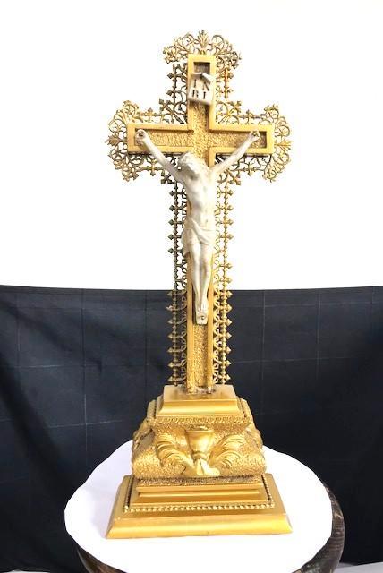 Kruis Crucifix goud verguld biscuit Antiek😍🙏🤗, Antiek en Kunst, Antiek | Religie, Ophalen of Verzenden