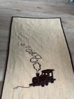 Vintage dekentje bruin beige met locomotief babydeken kinder, Eenpersoons, Beige, Ophalen of Verzenden, Deken of Dekbed
