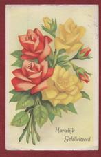 Hartelijk Gefelicit. - Boeket Rozen - 1954 (pst. Willemsoord, Ophalen of Verzenden, 1940 tot 1960, Gelopen, Feest(dag)
