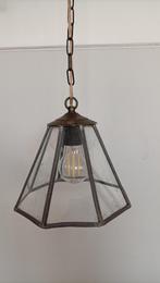 vintage hanglamp glas in lood messing ganglamp jaren 30-50, Huis en Inrichting, Lampen | Hanglampen, Gebruikt, Vintage, Ophalen of Verzenden