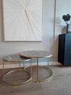 Ronde salontafel grijsbruin marmer (2 stuks), Ophalen, 50 tot 100 cm, Rond, 50 tot 100 cm
