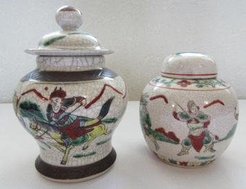 2x oude chinese nanking dekselpot gemberpot krijger paard beschikbaar voor biedingen