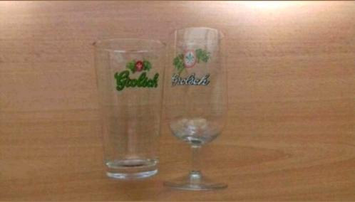 Twee Grolsch bierglazen.
1 staand glas en 1 glas op voet., Verzamelen, Glas en Borrelglaasjes, Zo goed als nieuw, Ophalen of Verzenden
