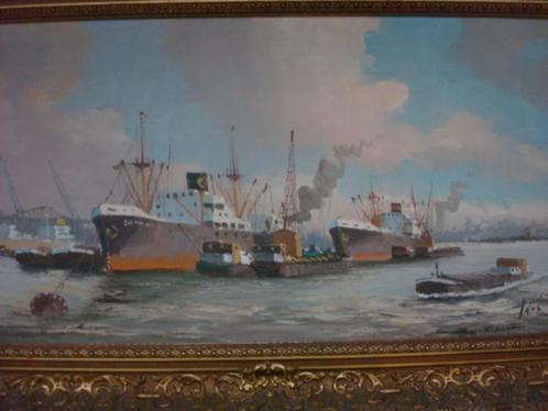HAVEN ROTTERDAM SCHILDERIJ A,VERVEEN, Huis en Inrichting, Woonaccessoires | Schilderijen, Tekeningen en Foto's, Gebruikt, Schilderij