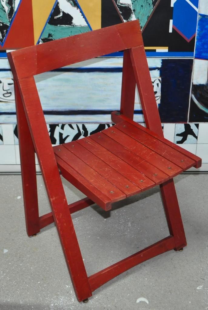 Klapstoel Aldo Jacober voor Alberto Bazzani  (Rood), Huis en Inrichting, Stoelen, Gebruikt, Eén, Hout, Rood, Ophalen of Verzenden
