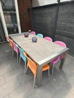 Rvs tuintafel met hardstenen blad, Ophalen, Zo goed als nieuw, Rvs