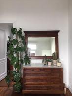 Houten ladekast met marmeren blad en spiegel, Huis en Inrichting, Kasten | Ladekasten, Ophalen, Gebruikt, 5 laden of meer, 50 tot 100 cm