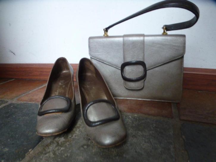 VINTAGE Tas + Pumps ‘BLOK van HEIJST‘ pearly en bruin Leer, Sieraden, Tassen en Uiterlijk, Tassen | Damestassen, Zo goed als nieuw