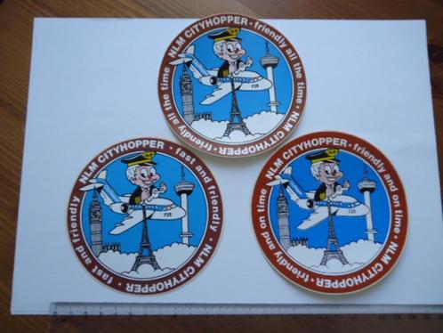 sticker NLM KLM Cityhopper vliegtuig F28 fokker piloot 3x, Verzamelen, Stickers, Zo goed als nieuw, Bedrijf of Vereniging, Verzenden