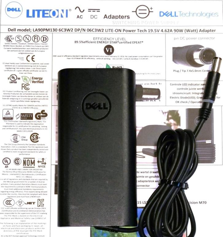 Dell PA-10 LITE-ON LA90PM130 19.5V 4.62A 90W PA-12 Adapter, Computers en Software, Laptop-opladers, Zo goed als nieuw, Ophalen of Verzenden