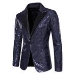 Heren donkerblauw glitter colbert / blazer paillet glimmend, Verzenden, Nieuw, Overige maten, Blauw