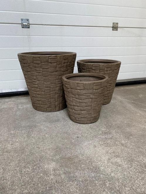 plantenbakken 3-delig bruin, Tuin en Terras, Bloembakken en Plantenbakken, Nieuw, Overige materialen, Binnen, Balkon, Tuin, 30 tot 60 cm