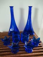 Set kobalt blauwe vazen en theelichthouders, Huis en Inrichting, Woonaccessoires | Vazen, Ophalen of Verzenden, Blauw, Glas, Minder dan 50 cm